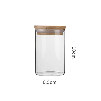 Wood Lid Transparent Glass Food Storage Jars Kitchen Storage Bottles Jar Sealed For Tea,Coffee,Sugar Cereal Dispenser Orgnizer
