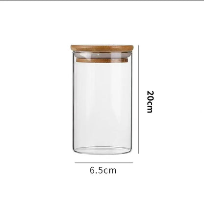 Wood Lid Transparent Glass Food Storage Jars Kitchen Storage Bottles Jar Sealed For Tea,Coffee,Sugar Cereal Dispenser Orgnizer