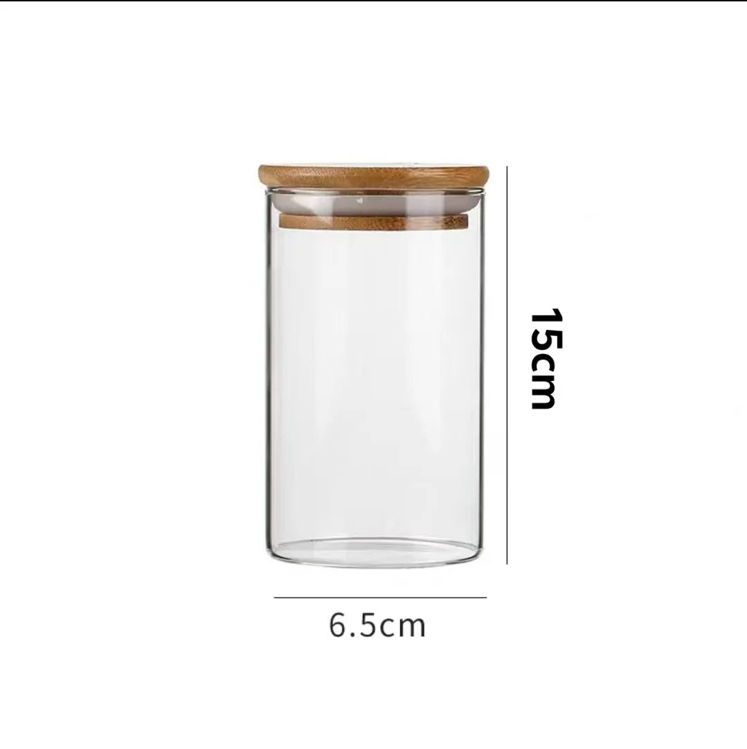 Wood Lid Transparent Glass Food Storage Jars Kitchen Storage Bottles Jar Sealed For Tea,Coffee,Sugar Cereal Dispenser Orgnizer
