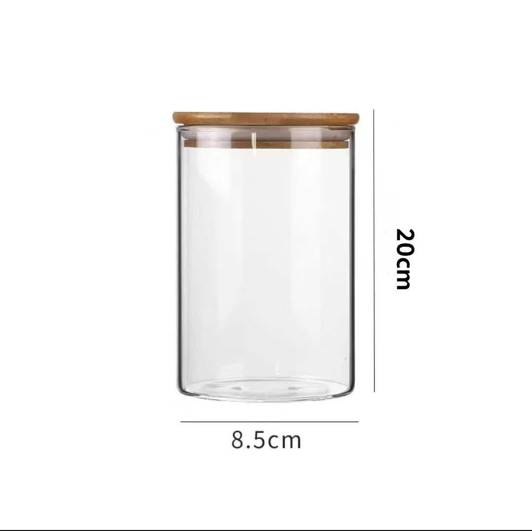 Wood Lid Transparent Glass Food Storage Jars Kitchen Storage Bottles Jar Sealed For Tea,Coffee,Sugar Cereal Dispenser Orgnizer