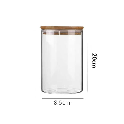 Wood Lid Transparent Glass Food Storage Jars Kitchen Storage Bottles Jar Sealed For Tea,Coffee,Sugar Cereal Dispenser Orgnizer