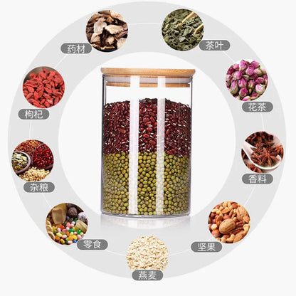 Wood Lid Transparent Glass Food Storage Jars Kitchen Storage Bottles Jar Sealed For Tea,Coffee,Sugar Cereal Dispenser Orgnizer
